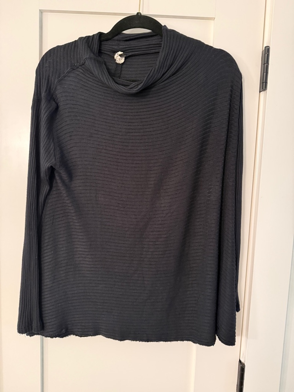 Free People Black Ribbed Long Sleeve Open-Back Top
